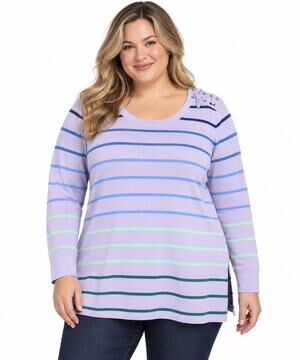 Title: Talbots Woman Petites Striped Lace-Up Shoulder Sweater 2XP